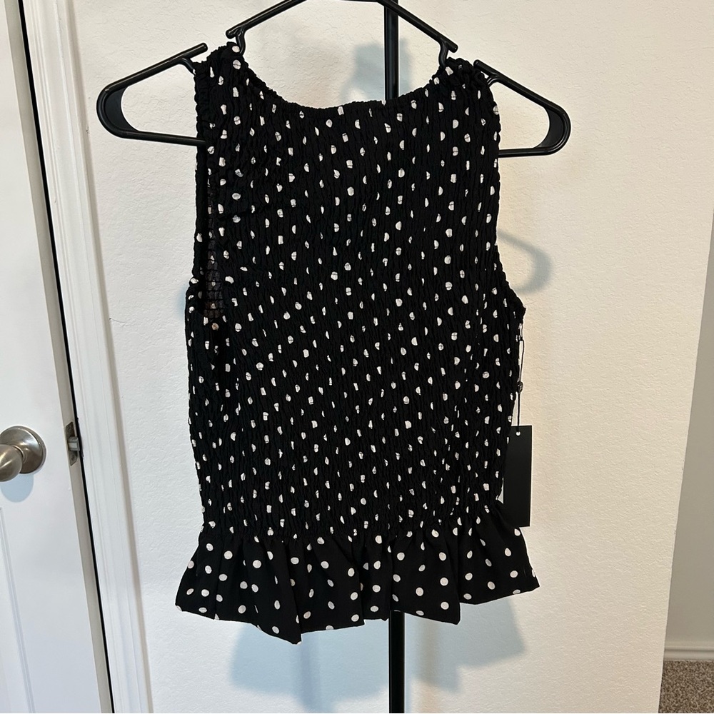 🌿 Emerson Lang Black and White Polka Dot Blouse